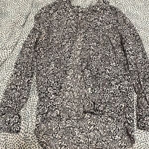 Black and white floral button down